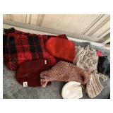 KNIT HATS, INFINITY SCARVES, RED BLACK SHAW