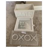 LIGHTED XO SIGN, BATH BOX AND FRAMED BE BOLD