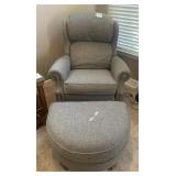 CUSTOM UPHOLSTERED GRAY ARMCHAIR WITH MATCHING