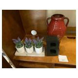 CERAMIC URN, FAUX LAVENDER PLANTS, LETTER B