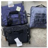 PAIR OF BLEACHER CHAIRS, PACKABLE LAP BLANKET