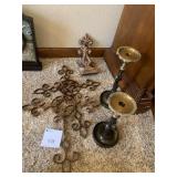 IRON WALL CROSSES, TALL CANDLE HOLDERS, BOOK ENDS