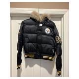 NFL ORIGINALS STEELERS PUFFER COAT, SZ L, FAUX