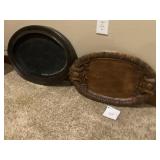 ORNATELY CARVED WOOD SERVING TRAY AND OTHER