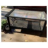 FAUX WICKER GLASS TOP PATIO COFFEE TABLE