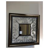 WALL MIRROR WITH DECORATIVE IRON SCROLL WORK IN