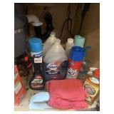 CLEANING SUPPLIES INCLUDING 2 HALF BOTTLES OF