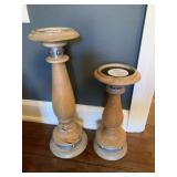 PIER 1 WOOD PILLAR CANDLE HOLDERS