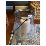 GLASS CANDLE HOLDER WITH WIRE HANDLE