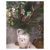 TALL DOUBLE HANDLED URN WITH WINTER GREENS