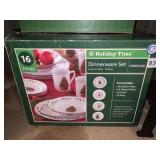 HOLIDAY TIME 16 PC STONEWARE DINNERWARE SET,