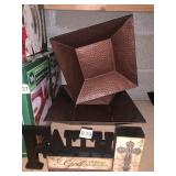 COPPER TONE CENTER PIECE BOWL, FAITH SIGN, CROSS