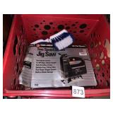 CRATE, BLACK AND DECKER SAW, SCRUB BRUSH