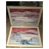 FRAMED AND MATTED 2 PANEL ART PIECES, EACH
