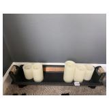 FLAMELESS CANDLES AND WOODEN TROUGH WITH PRAYER