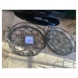 GLASS AND IRON ROUND SERVING TRAYS