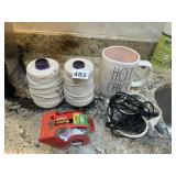 RAE DUNN HOT CHICK MUG, TAPE GUN, TAPE, STRING,