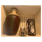 DECORATIVE CANDLES AND LARGE METAL VASE