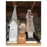 WOODEN DECORATIONS, SNOWMAN, SCARE CROW, CHURCH