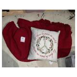 BURGUNDY THROW BLANKET AND EMBROIDERED HOLIDAY