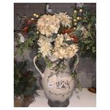 TALL DOUBLE HANDLED URN WITH FAUX FLOWERS