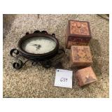 TABLE CLOCK, DECORATIVE BOXES