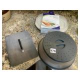 MEAT PRESS, STEAMER AND MICROWAVE PLATE COVER