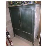 ANTIQUE GREEN ARMOIRE WITH DRAWERS INSIDE, ONE