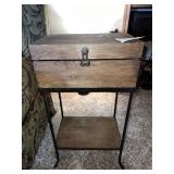 UNIQUE IRON AND WOOD SIDE TABLE WITH STORAGE TOP