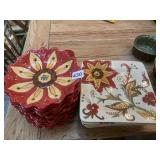 PIER 1 DISHES, 15 FLOWER PLATES, 10 SQUARE PLATES