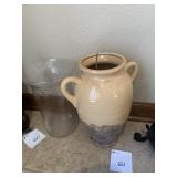 DOUBLE HANDLED POTTERY URN AND CANDLE HOLDER