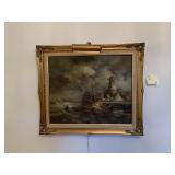 OIL ON CANVAS WITH LIGHT FRAME IN EXCELLENT COND.