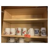 ASSORTED MUGS IN CABINET