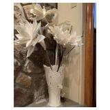 WHITE FLORAL VASE WITH ARTIFICAL FLOWERS