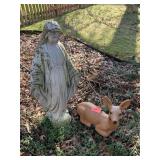 CONCRETE RELIGIOUS STATUE AND DEER 3FT