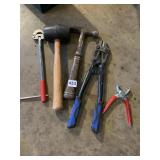 RUBBER MALLOT, CUTTERS, HAMMER, PIPE WRENCH