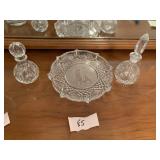 TRAY AND 2 DECANTERS ARE WATERFORD TRAY IS