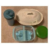 OVAL COVERED CASSEROLE WITH OTHER KITCHEN ITEMS