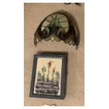 PAINTED KEY BOX WITH LATCH AND STAINED-GLASS WALL