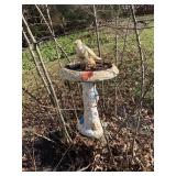 CEMENT BIRD BATH WITH BIRDY 28IN H