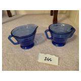COBALT BLUE GLASS CREAMER AND SUGAR SET