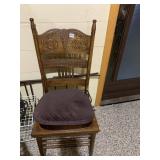 OAK PRESSED BACK CHAIR, DAMAGED SEAT