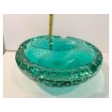 ART GLASS BUBBLE (AIR DOT) ASH TRAY 6" D GREEN