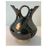 NATIVE AMERICAN - DUAL SPOUT VASE/PITCHER, BLACK