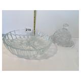 CUT GLASS COVERED BUTTER 4.5" H X 5" D & DIVIDED