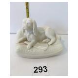 BELLEEK DOG ON PILLOW GREEN MARK 5" W X 3.5" X 3"