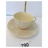 BELLEEK CUP/SAUCER SHELL DESIGN GREEN MARK