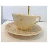BELLEEK CUPS & SAUCER 0857 GREEN MARK