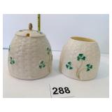 BELLEEK CONDIMENT DISH W/ LID 3" H (2) DISHES