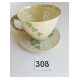 BELLEEK SHAMROCK CUP/SAUCER GREEN MARK